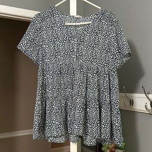 JODIFL Navy and White Button Down Flowy Blouse